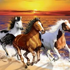 Brand new ๐ Wooden City Varies Pieces Wild Horses On The Beach ๐